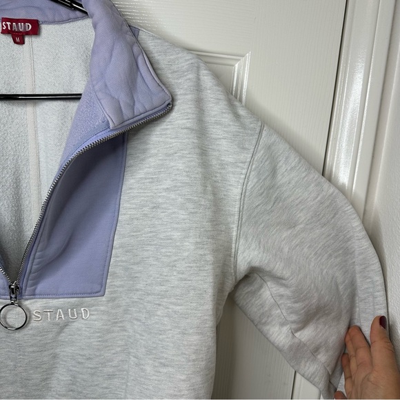 Staud Alys colorblock cotton-blend half-zip sweatshirt Heather Grey Size Medium - Picture 7 of 16
